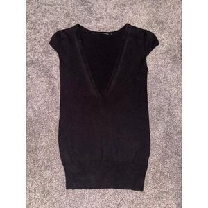 Mandee Women's Black‎ Deep V-Neck Short-Sleeve Sweater Vest